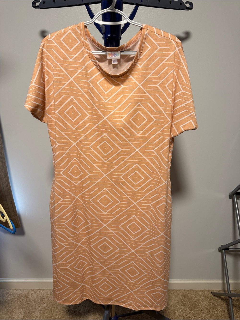 LuLaRoe Peach and White Geometric Shift Dress